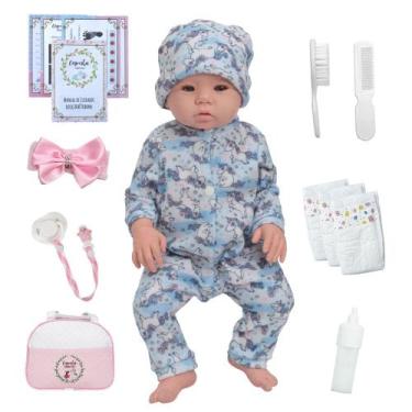 Imagem de Bebe Reborn Boneca 100% Silicone Bolsa Acessórios Unicórnio - Cegonha 