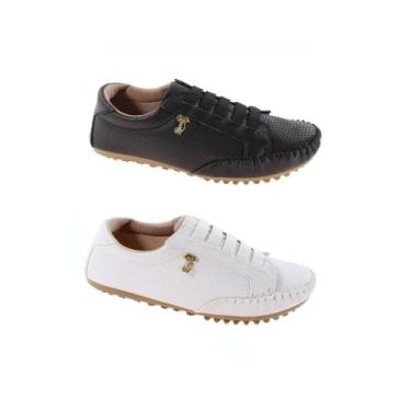 Imagem de Kit 2 pares de Tênis Mocatênis Feminino - Clara Maria, Preto, Branco, 