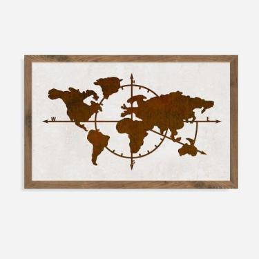 Imagem de Quadro Rústico Mapa Mundi Artesanal em Madeira Pinus - Arks Presentes