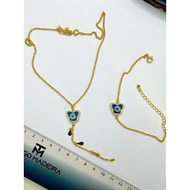 Imagem de Conjunto Borboleta Olho Grego Azul - Banho de Ouro 18K - 1 Unidade - n
