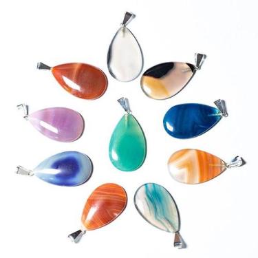 Imagem de 10 Pingentes GOTA de Pedra Ágata Mista Natural com Montagem em Banho F