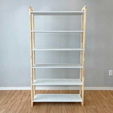 Imagem de Estante 6 Prateleiras de Madeira Pinus Linea Ample Branco e Natural - 