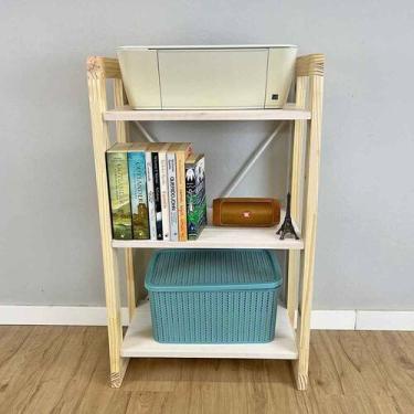 Imagem de Aparador de Madeira Pinus Linea de 3 Prateleiras Slim Natural e Branco