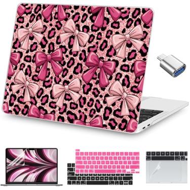 Imagem de Teryeefi Capa para MacBook Pro de 13 polegadas A2338 M2 M1 Chip A2251 A2289 A2159 A1989 A1706 (2025 2024 2023 2022-2016), capa rígida de PC com capa de teclado e adaptador tipo C Laço rosa 1400
