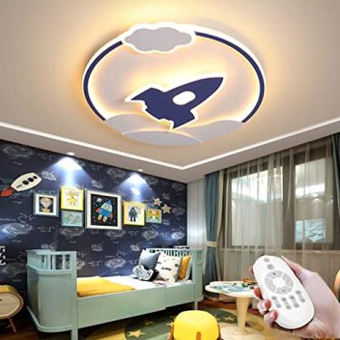 Imagem de Luminária de teto LED com controle remoto, luminária de teto regulável com design de foguete de desenho animado, abajur de acrílico moderno, quarto, sala de estar, escritório, varanda, corre