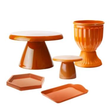 Imagem de Kit Mesa Decorada com Boleira Cogumelo e Acessórios – Vaso, Bandeja e Mini Peças (Terracota)