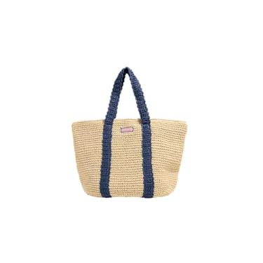 Imagem de vineyard vines Bolsa feminina de palha média, azul-marinho náutico, Azul-marinho náutico