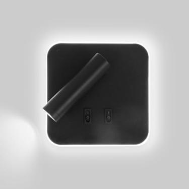 Imagem de Luminária de parede LED quadrada para leitura com interruptor, luminária de cabeceira, arandela ajustável, 13 W, holofotes de parede para sala de estar, quarto, lâmpadas de cabeceira (preto