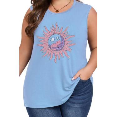 Imagem de Camiseta regata para mulheres Hailey Plus Size, sem mangas, azul claro