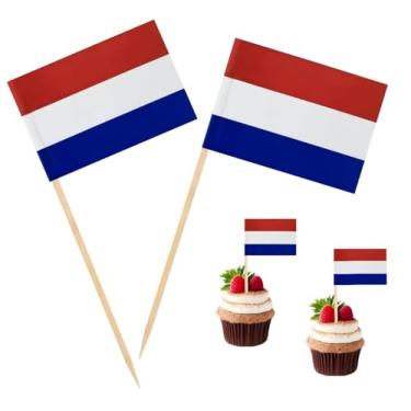 Imagem de 100 Pac Bandeira dos Países Baixos Bandeiras de palito holandês, palhetas de coquetel, mini palito, topos de cupcake, palitos de país, decoração de festa, celebração, coquetel, comida, bar, bolo,