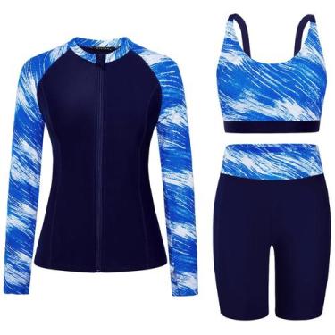 Imagem de Roupa de banho Arolina de manga comprida Rash Guard feminina com short