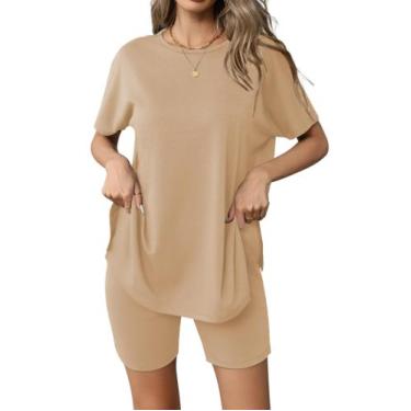 Imagem de Conjunto de pijamas femininos Ekouaer, manga curta, cáqui, XL