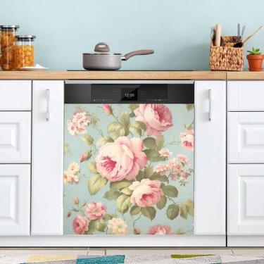 Imagem de Tampa magnética para máquina de lavar louça JIPONI Retro Red Flower 58