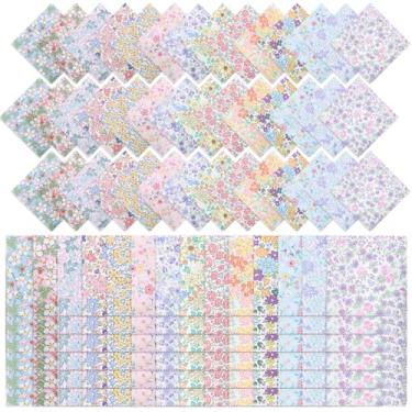 Imagem de DJAPWPX Pacote de tecido de algodão 126/120 peças, 12,7 x 12,7 cm, tecido de embrulho de algodão estampado floral quadrado multicolorido para artesanato, costura de patchwork, cerca de 1 mm de