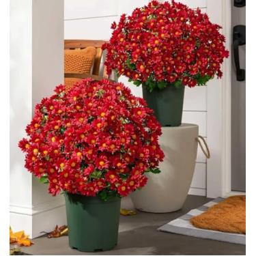 Imagem de AyeBeau Mães artificiais do pôr do sol, mães divertidas, flores artificiais do pôr do sol ao ar livre - resistente a UV, à prova de vento, margarida falsa de outono com eucalipto, aparência real