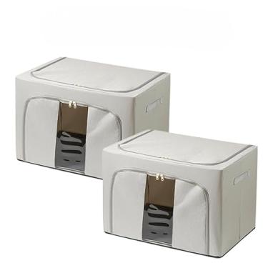 Imagem de Kit Caixas Organizadoras Dobráveis com Visor Transparente – Tecido Oxford e Estrutura de Aço para Roupas, Edredons e Brinquedos(CINZA 100L, 2 UNIDS)
