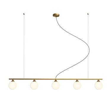 Imagem de WYUYIWH Luminária de ilha de lustre de 4 luzes acima da mesa de jantar, globos de vidro de leite com 5 luzes, iluminação pendente linear para cozinha, ilha, mesa, sala de estar, bar