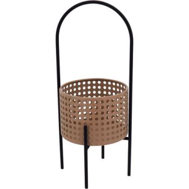 Imagem de CACHEPÔ VASO DECORATIVO ENFEITE PLANTA METAL 40x15x15cm BEGE - NH, Mat