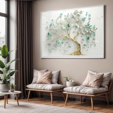 Imagem de Quadro com Moldura e Acrilico Cristal Vidro Sala Quarto Arvore Azul Ve