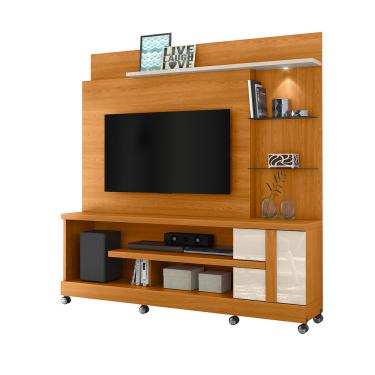 Imagem de Estante de TV 55 Pol 182cm com Rodízio para Sala Elaris Cinamomo/Off White M20 - D'Rossi