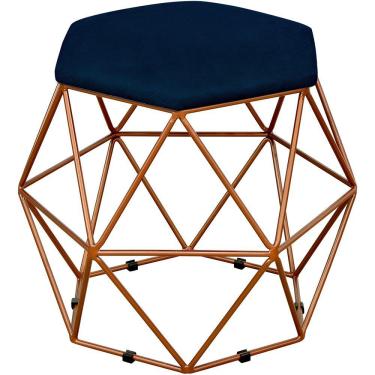 Imagem de Puff Decorativo Aramado Bronze Six L02 Suede Azul Marinho - Lyam Decor