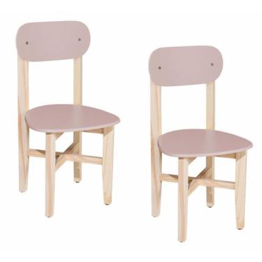 Imagem de Kit 2 Cadeiras Infantil para Refeitório Assento e Encosto Rosa Base Ma
