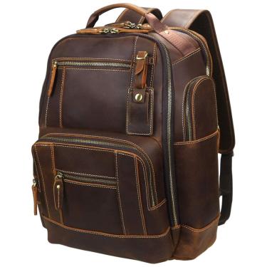 Imagem de Mochila Unissex de Couro para Laptop, LANNSYNE LB125, Marrom