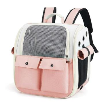 Imagem de Mochila de luxo para viagens de transporte de animais de estimação saco de gato(Rosa)