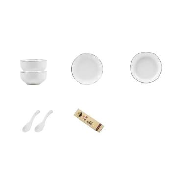 Imagem de Pratos requintados redondos de cerâmica branca pura para uso doméstico requintado de alta temperatura - 2 pessoas comem conjunto de 8 peças "Lite"