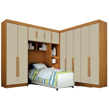 Imagem de Conjunto Guarda Roupa Modulado Orion Cinamomo Off White Solteiro 11 Portas 9 Gavetas Leifer Móveis