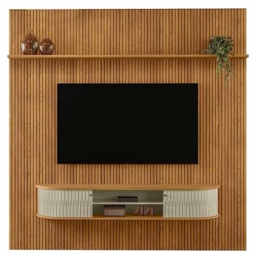 Imagem de Painel Bancada Tv 75 Pol 245x238 Cm Bugatti Cumaru Opala Madetec Cumaru Opala