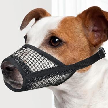 Imagem de Focinheira preta de malha macia para cães, tamanho P (focinho 16¼"-18 cm), respirável para cães pequenos, alça ajustável, adequada para cuidados e treinamento, permite respirar e beber