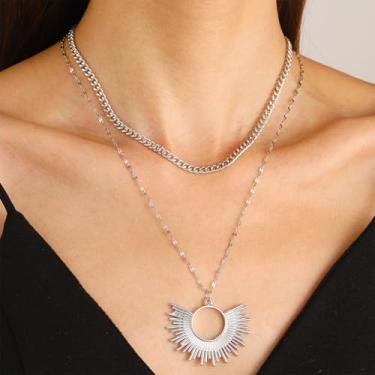 Imagem de Colar empilhável com pingente de girassol para mulheres – banhado a liga, joia criativa da moda, One Size, Liga de aço, Sem Pedra Preciosa