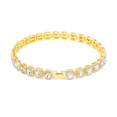 Imagem de Coleiras de luxo brilhantes para animais de estimação, acessórios para animais de estimação, corrente de diamante ajustável, strass decorativo (S, dourado)