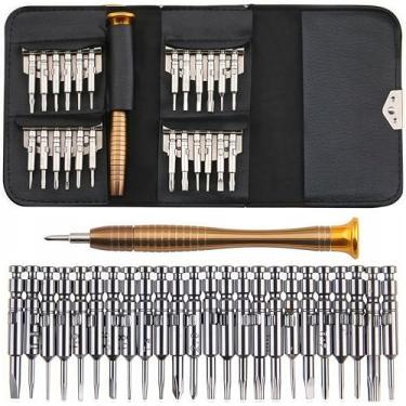 Imagem de 1 conjunto de chaves de fenda magnética 25 em 1 – kit de ferramentas de reparo de precisão com brocas de aço vanádio e alça antiderrapante, estojo de couro portátil para eletrônicos, telefones