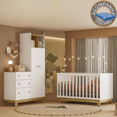 Imagem de Quarto de Bebê com Berço Mini Cama e Roupeiro com Cômoda QEncanto Slim