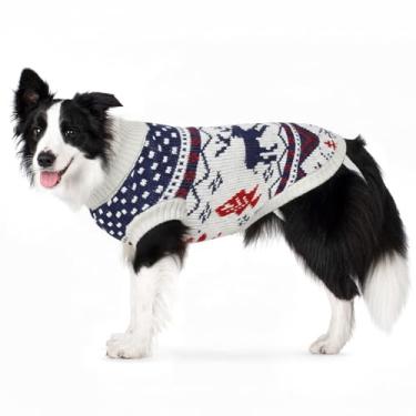 Imagem de Pawfun Suéter aconchegante com gola rolê para cães – Suéter de Natal para cães, malha macia e quente, para meninos e meninas, roupa de clima frio para filhotes pequenos, médios e grandes, veado branco