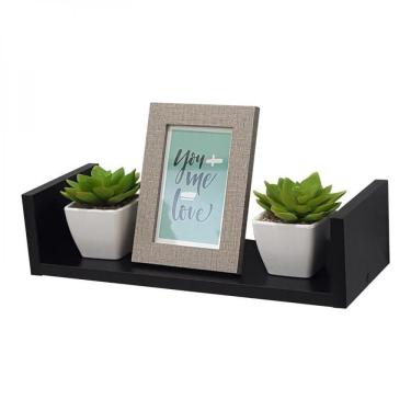 Imagem de Prateleira U 50 X 15cm Preta Suporte Invisível