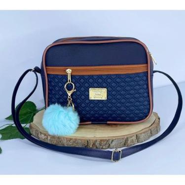 Imagem de Bolsa Feminina Alça Transversal Tira Colo Estampa Moderna Com Pompom -