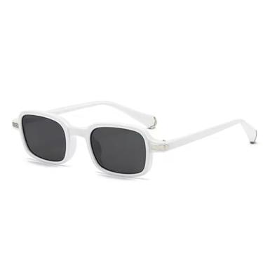 Imagem de VFDHN Óculos de sol femininos retrô retangulares, modernos, transparentes, lentes degradê, UV400, masculino, rebites (branco e preto)