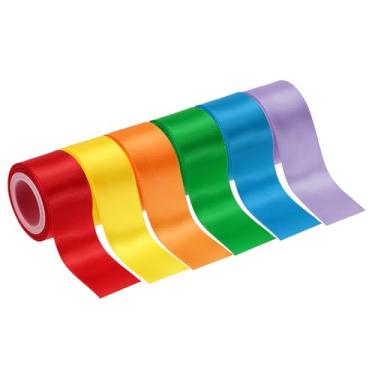Imagem de PATIKIL Fita de cetim sólida de 3,5 cm x 30 metros, 6 peças de rolo de fita de tecido de poliéster face única para embrulho de presente, casamento, aniversário, buquê, laços de cabelo, decoração faça