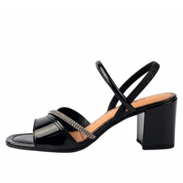 Imagem de Sandalia Dakota Salto Bloco Medio Tira Em Strass, 38, Preto