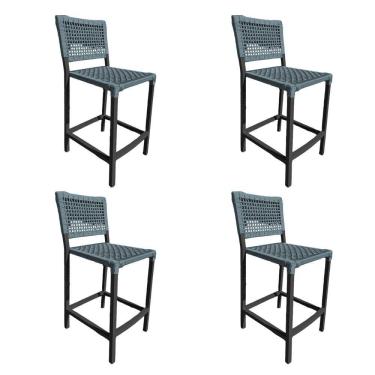 Imagem de Kit 4 Banquetas França Em Corda Náutica E Base Em Alumínio Preta Para área Gourmet Cinza Cinza