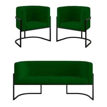 Imagem de Kit 2 Poltronas + Sofá 2 Lugares Base De Metal Black Balaqui verde Verde