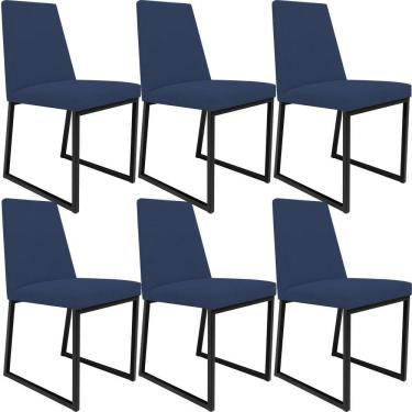 Imagem de Kit 06 Cadeira Sala Jantar Preto L02 Suede Azul Marinho