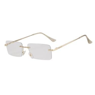 Imagem de Óculos de Sol Unissex com Armação Metálica Sem Aro e Cores Degradê, Ideais para Esportes ao Ar Livre, Corrida e Ciclismo, com Logo Dourado e Transparente.