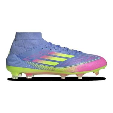 Imagem de adidas Tênis feminino F50 Pro Firm Ground Mid Top Soccer Cleats, Blue Fusion/Limão lúcido/Rosa lúcido, 36