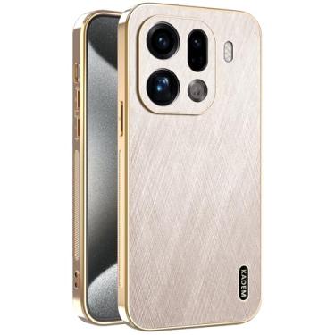 Imagem de Yarxiawin Capa de telefone para Oppo Find x9 Pro 5g à prova de choque, textura de fio dourado para Oppo Find x9 Pro, capa de silicone fina galvanizada preta de couro anti-impressão digital (dourada)