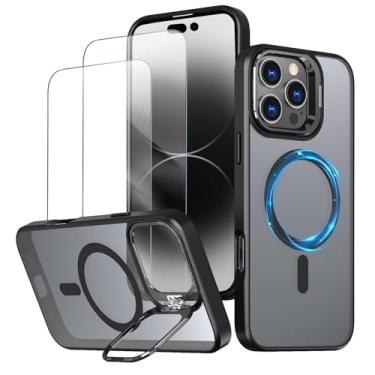 Imagem de Capa magnética para iPhone 16 Pro Max Capinha - Inclui 2 protetores de tela [Suporte para celular] [Compatível com carregamento sem fio] Case Skin-touch para iPhone 16 Pro Max - Preto