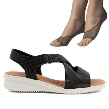 Imagem de Kit Sandália Usaflex Fecho-Flex Feminina + 2 Pares de Meias